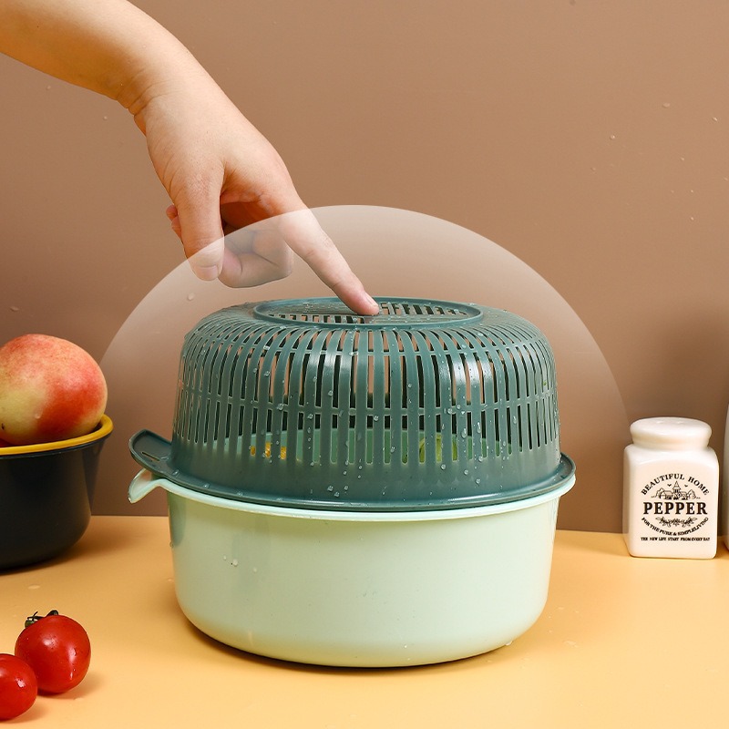 Nueva cesta de drenaje de doble capa de color de la cocina cesta de lavado de verduras de plástico hueco conjunto de drenaje de plástico multifuncional