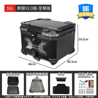 Motorcycle trunk: 45L/55L Extra Large Capacity - 55l-black-with-silver-hanging-piece-20supreme-edition