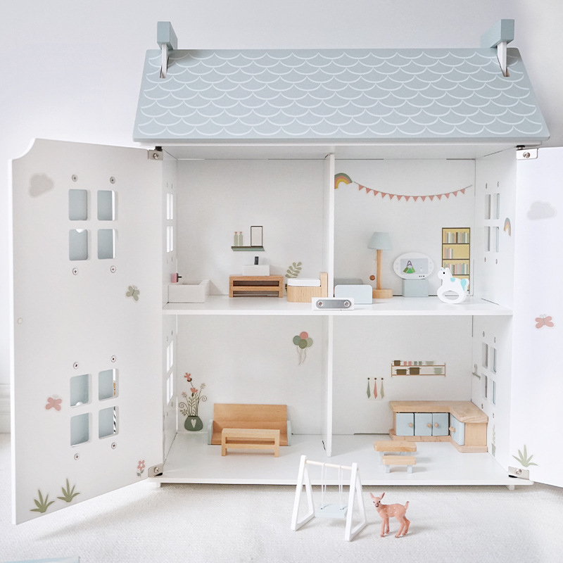 Juegos de rol de simulación de villa de doble capa de madera para niños transfronterizos entre padres e hijos casa de muñecas interactiva juego de rompecabezas juguetes de la casa