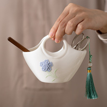 手工羊脂玉瓷收纳篮茶道六君子配件茶几茶剪入户玄关钥匙收纳盒