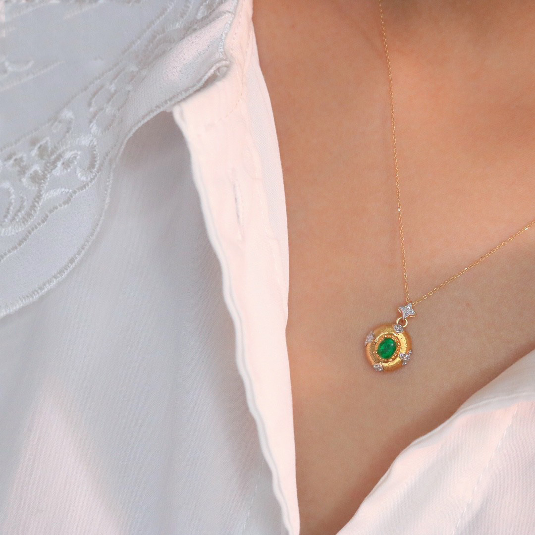 Vintage Style Oval Copper Inlay Artificial Diamond Pendant Necklace 1 Piece