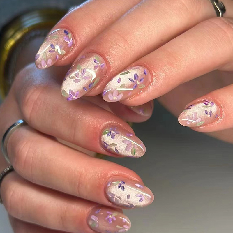 Foreign Trade Cat's Eye Wearing Armor Removable Nail Patch Cross-border Nail Patch Almond Armor Flower Nail Patch 30 Pieces