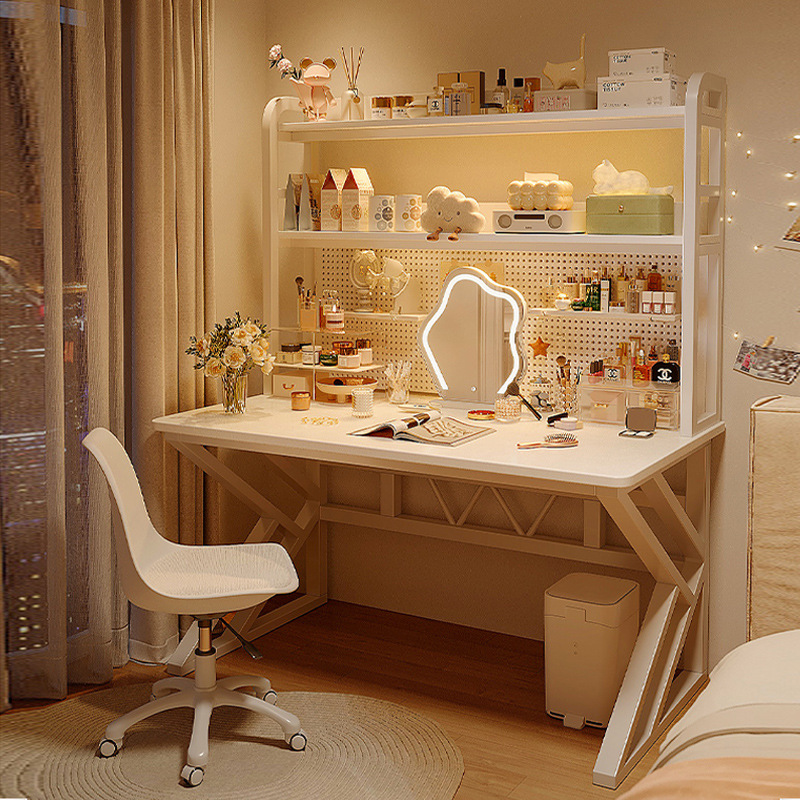 Comodador en un dormitorio simple mesa de maquillaje moderna escritorio de escritorio de computadora para estudiantes con estante de almacenamiento agujero