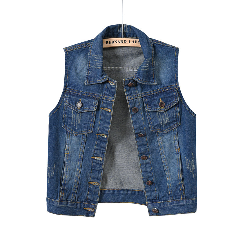 Women's Denim Vest, Spring and Autumn, Dark Blue, Korean Style, Trendy Outerwear, Slim Fit, Plus Size, Sleeveless Jacket, Export Vest Women's Denim Vest, Spring and Autumn, Dark Blue, Korean Style, Trendy Outerwear, Slim Fit, Plus Size, Sleeveless Jacket, Export Vest