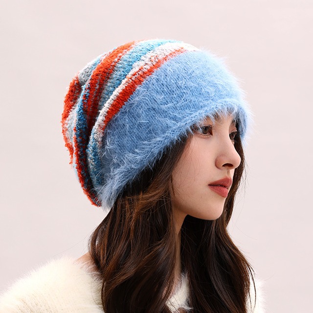 Cappello di lana per bambini, lavorato a maglia, con filato di piume femminili, impilato, che mostra il viso, piccolo calore autunnale e invernale, freddo cappello di lana, maschile_voghion.com