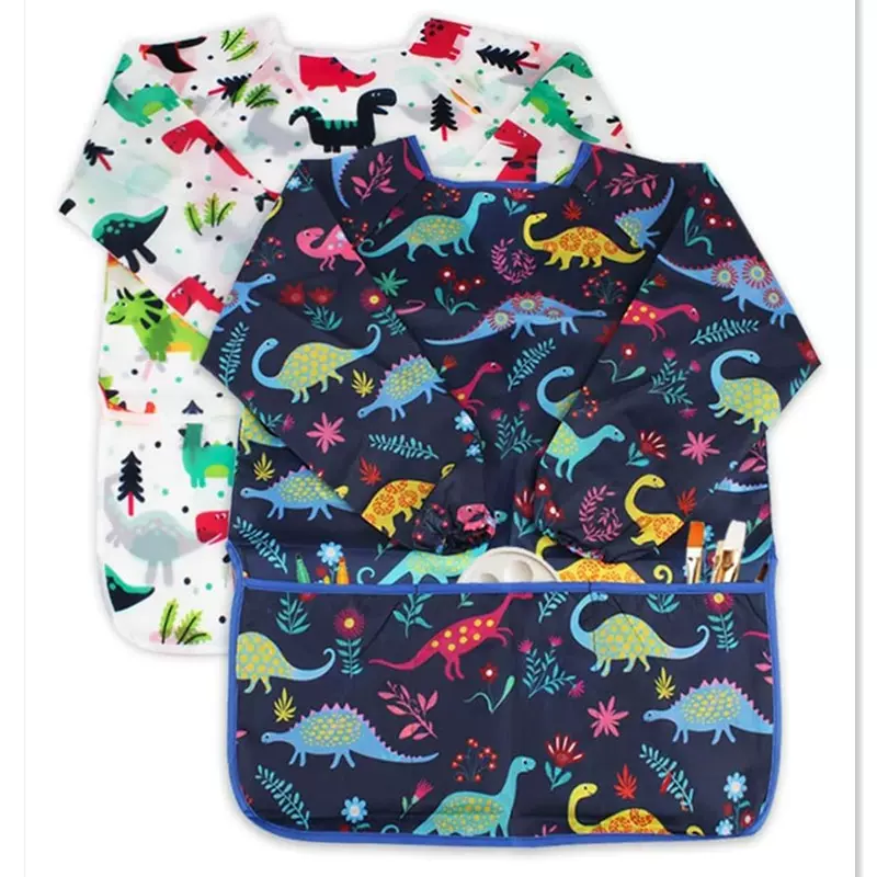 跨境工厂儿童围裙美术绘画幼儿园画画衣服防水罩衣宝宝反穿吃饭衣