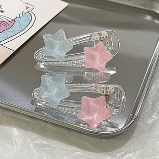 可爱粉蓝两颗星星发夹简约ins透明少女心鸭嘴夹实用学生卡子头饰