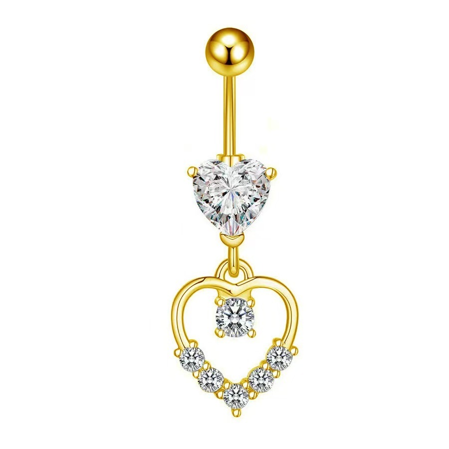 Peach Heart Zircon Navel Ring Love Belly Button Piercing Jewelry Gold detail image 8