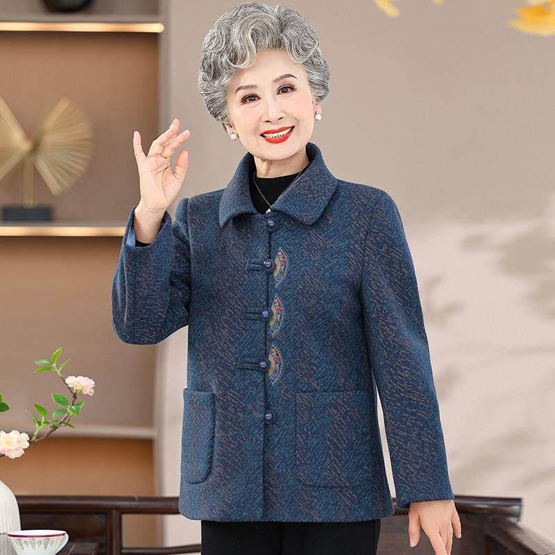 奶奶装冬装宽松外套妈妈装大码舒适毛呢上衣老年人女装老太太衣服