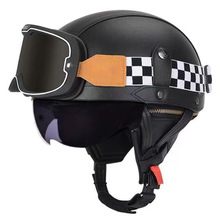 3C/DOT认证摩托车头盔复古盔男女成人半盔机车巡航瓢盔手工皮盔