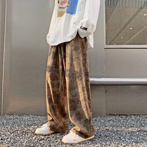 Japanese retro corduroy pants men's summer fashion brand loose straight wide-leg pants heavy vibe casual long pants
