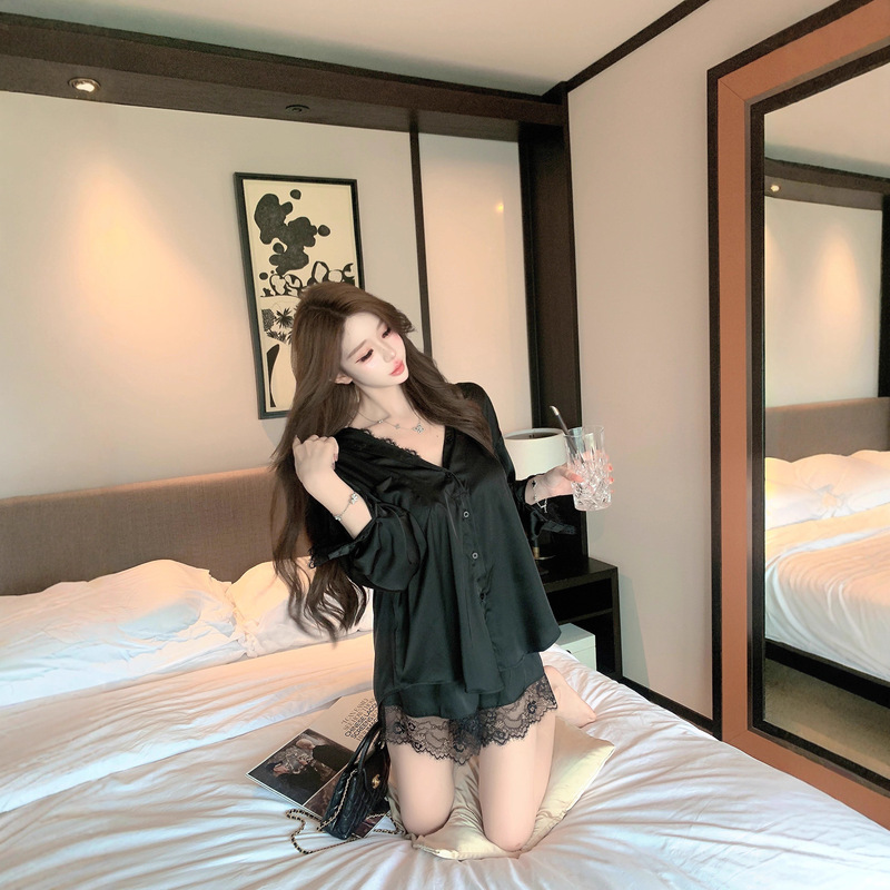 Xishi "Lazy Weekend" Sexy Ice Silk Pajamas for Women 2025 New Summer Lace Home Clothes High-End