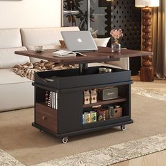 モバイルリビングルーム小型多機能折りたたみソファ無垢材サイドキャビネットリフティングコーヒーテーブルトロリーホームティーテーブル