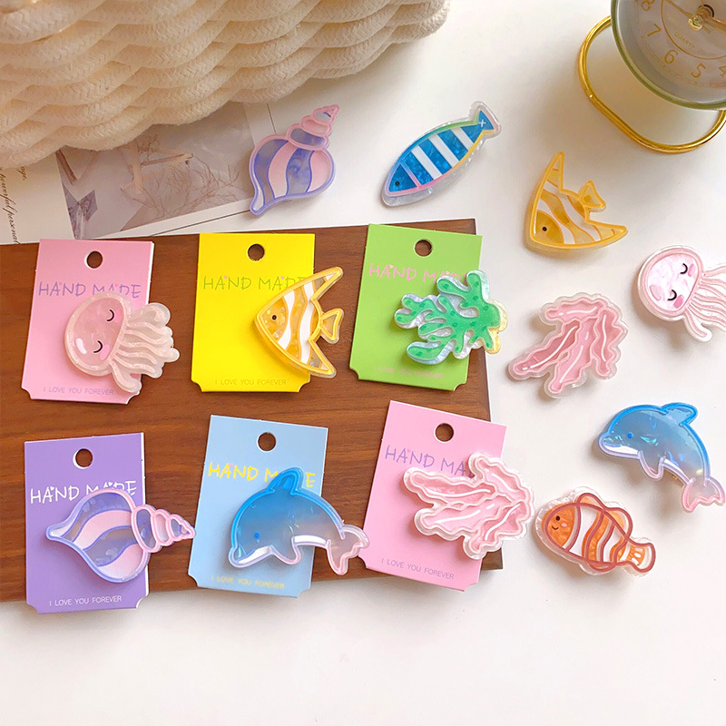 海洋系列髮夾亞克力海星海豚發卡可愛少女側邊劉海夾鴨嘴夾髮飾品