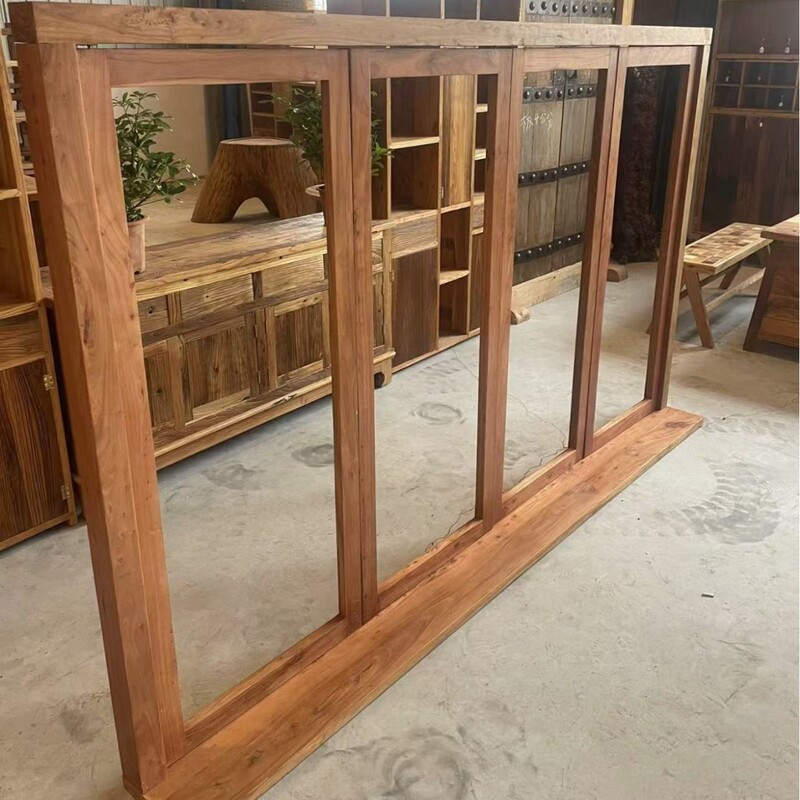 新中式老榆木窗户奶茶店咖啡厅复古门窗框架纯实木折叠门窗框架|undefined