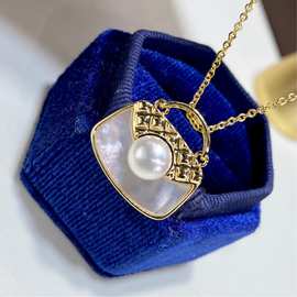 轻奢天然淡水小珍珠女吊坠 18K注金母贝简约复古高级感项链颈饰品