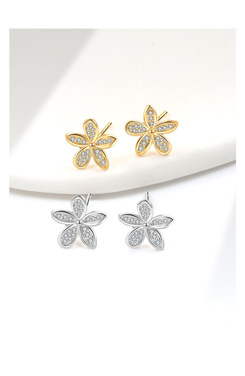 925 Sterling Silver Material Flower Pattern 1 Pair 18K Gold Plated 925 Sterling Silver Zircon 925 Sterling Silver Earrings Flower Ear Studs