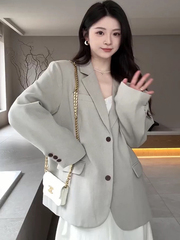 米灰色小西装外套女2025秋新款休闲西服薄款小个子高级感复古气质