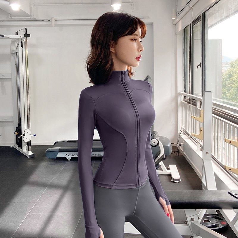 Fleece Thickened Yoga Jacket Zipper Stand-up Collar Slim-fit Elastic Top Fitness Clothing Women_desvips.com