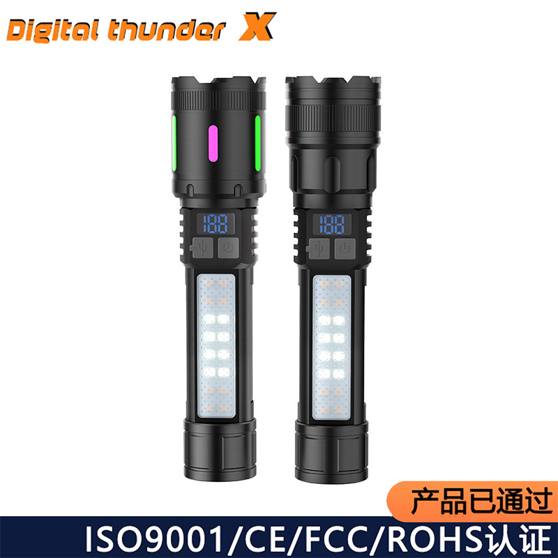 Nueva linterna láser blanca luz fuerte carga zoom de cola de disparo remoto cob usuario fuera de la casa linterna multifuncional