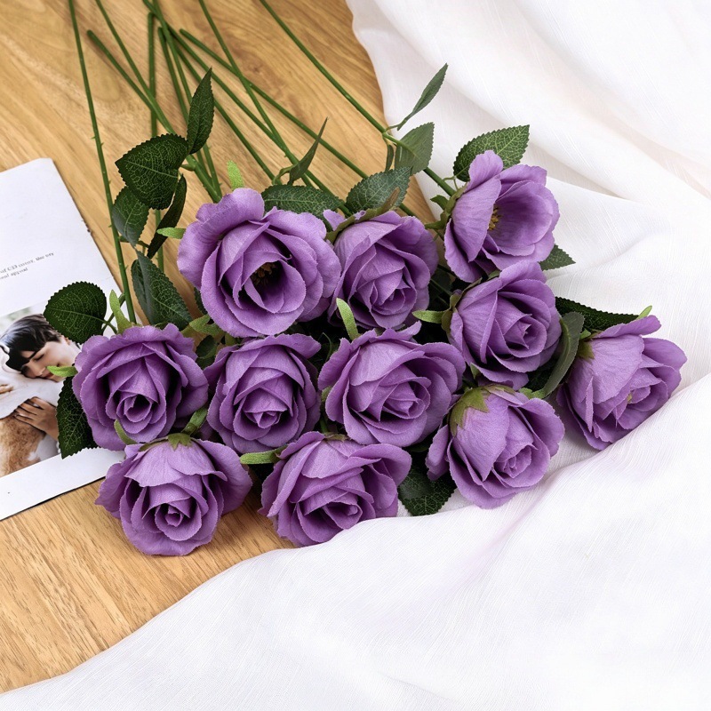 Simulación de flores de rosa única rosa de San Valentín boda en el hogar flores falsas flores artificiales sensación de tela de terciopelo rosa
