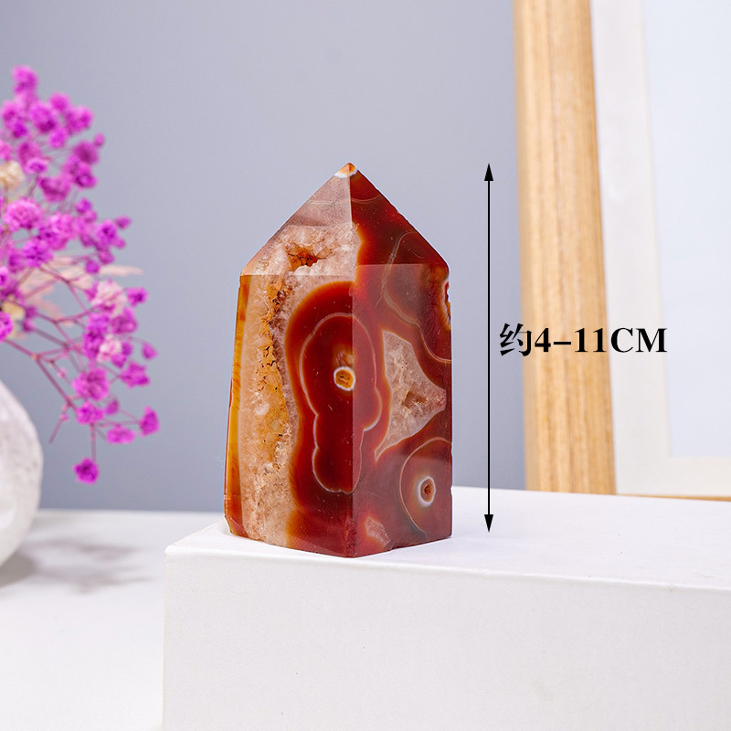 天然水晶紅瑪瑙四面柱單尖能量水晶柱家居辦公水晶工藝品擺件批發