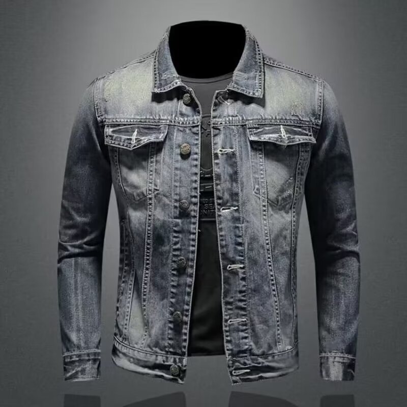 Denim Jacket Men's Spring and Autumn American Style Retro Washed Old Casual Slim-fit Long-sleeved Denim Jacket