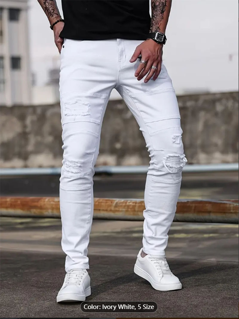 Vaqueros ajustados elásticos de High Street para hombre, vaqueros ajustados casuales, blancos, cómodos, de tela elástica._voghion.com