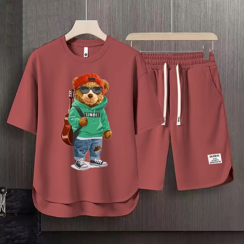 Herr t-shirt och shorts set lös ledig sommaroutfit för män_voghion.com