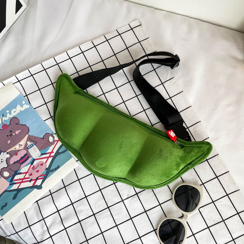 2025 New Women's Large Capacity Soft Cute Plush Single Shoulder Bag Student Cute Soybean Bag Bust Bag Pea Bag