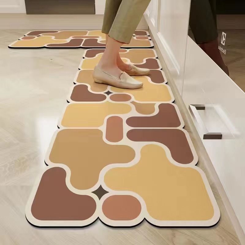 Tapis de sol de cuisine créatif en forme de puzzle, absorbant la boue de diatomées, tapis doux à séchage rapide, tapis de porte d'entrée de maison, tapis de salle de bain antidérapants_voghion.com