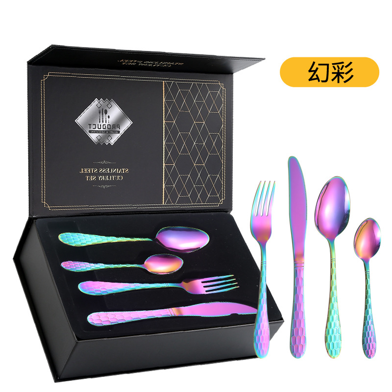 Cuchilleras de acero inoxidable 24 piezas de restaurante de hotel cuchillo y tenedor cucharas conjuntos conjuntos de caja de regalo de serie de cubo de agua transfronteriza