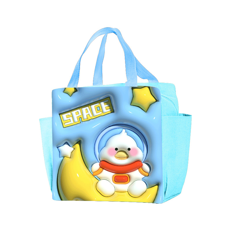 Dibujos animados lindo bolso portátil para loncheras, oficinistas, estudiantes con bolsa de arroz, bolsa bento de aislamiento, bolsa de almuerzo, patrón tridimensional lindo