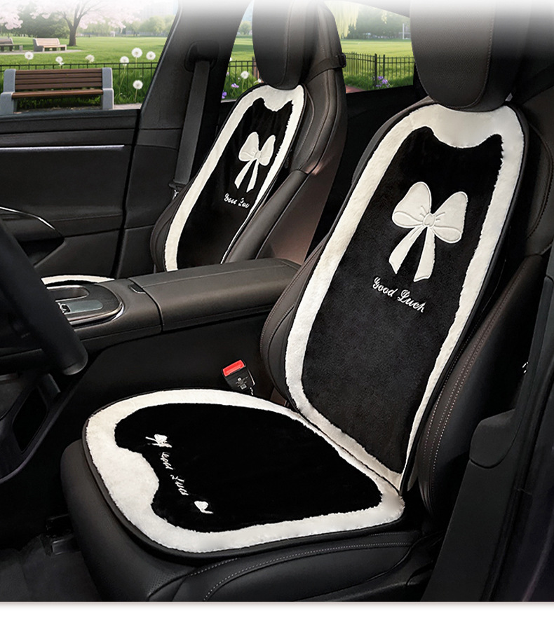 Winter Car Seat Cushion Plush Warm Car Seat Cushion Cute Bow Light Luxury High-End Car Seat Cover