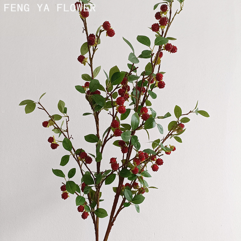 仿真树莓果覆盆子 跨境居家美陈室内装饰 人造覆盆子树莓果特大枝