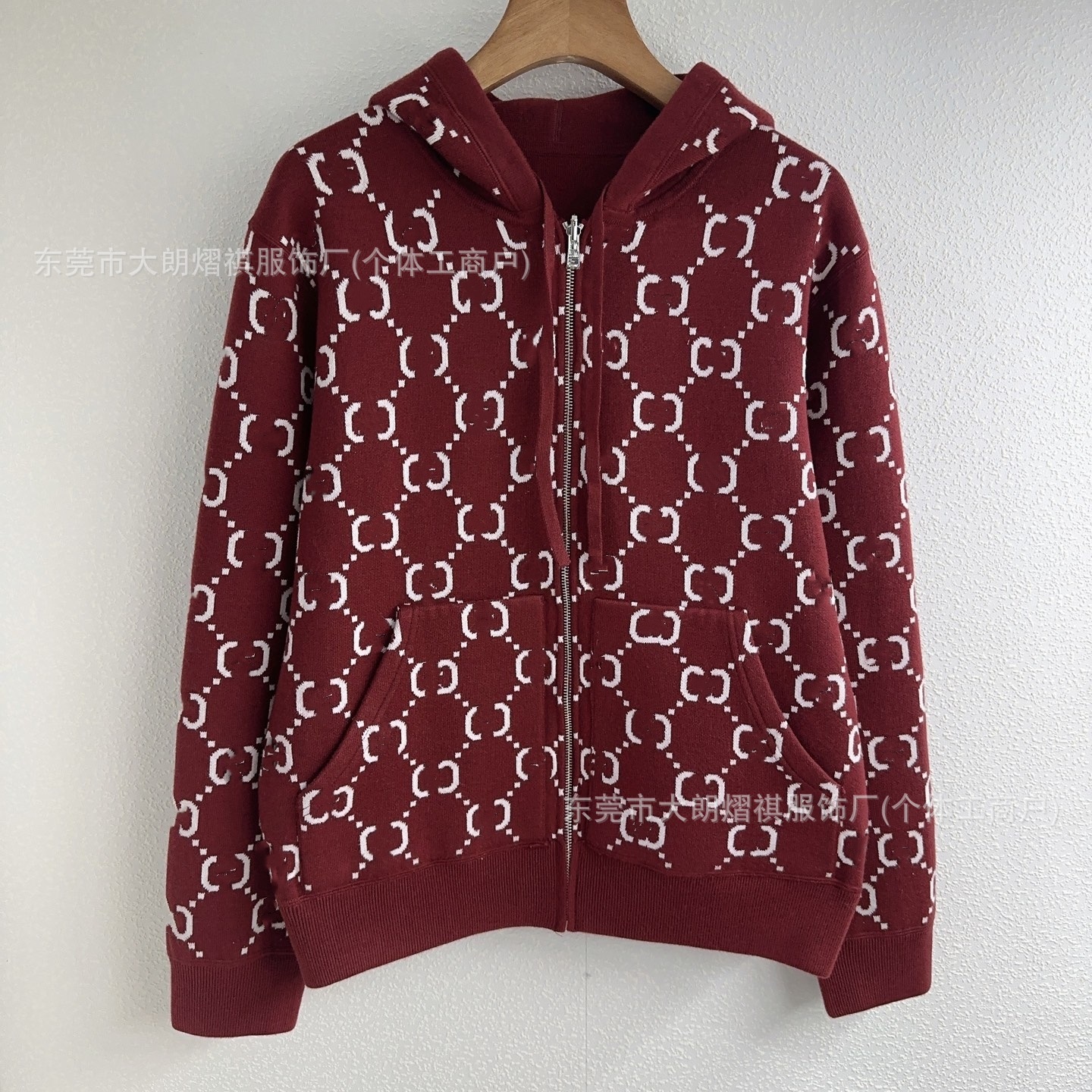 深圳南油货G家~顶~级版本25早秋新款 满印双面穿连帽针织长袖开衫