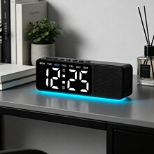 蓝牙音箱多功能时钟LED电子钟气氛灯带床头闹钟简约GH9025