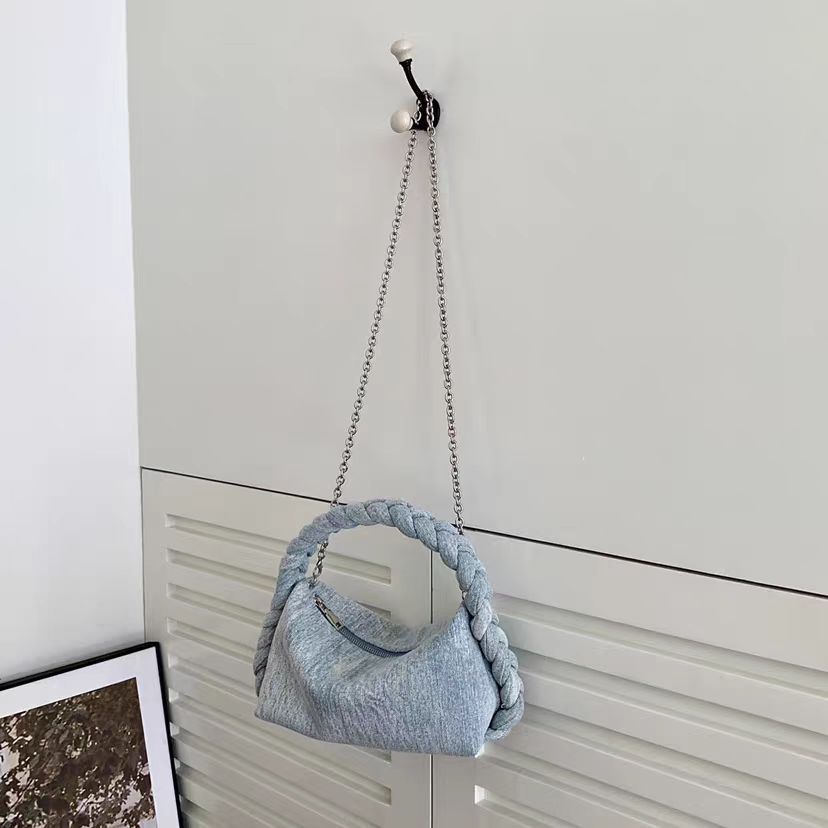 Denim Underarm Bag For Women Dumpling Shoulder Bag With Chain_voghion.com