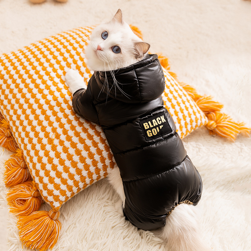 Gatos otoño y invierno caliente y grueso grafeno negro oro afilado chaqueta de plumón de cuatro patas para perros Teddy mascotas ropa de gato