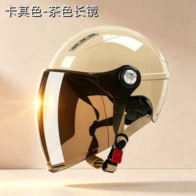 Motosiklet kaskı (dəbilqə): half helmet, women's electric scooter helmet - x9-khaki-brown-long-mirror