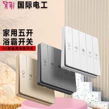 厂家新款浴霸开关暗装86型家用白色滑盖换气照明五合一10浴霸开关