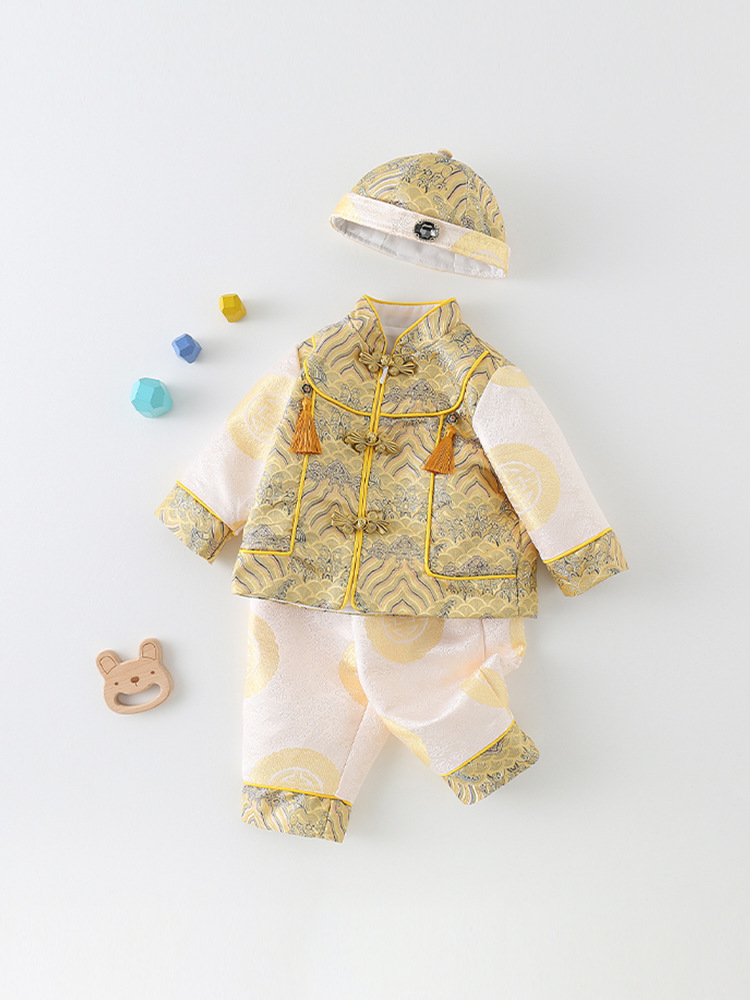 Bebé varón con un aniversario, vestido de Año Nuevo, vestido de estilo chino, vestido de primavera y otoño para niños pequeños, vestido chino