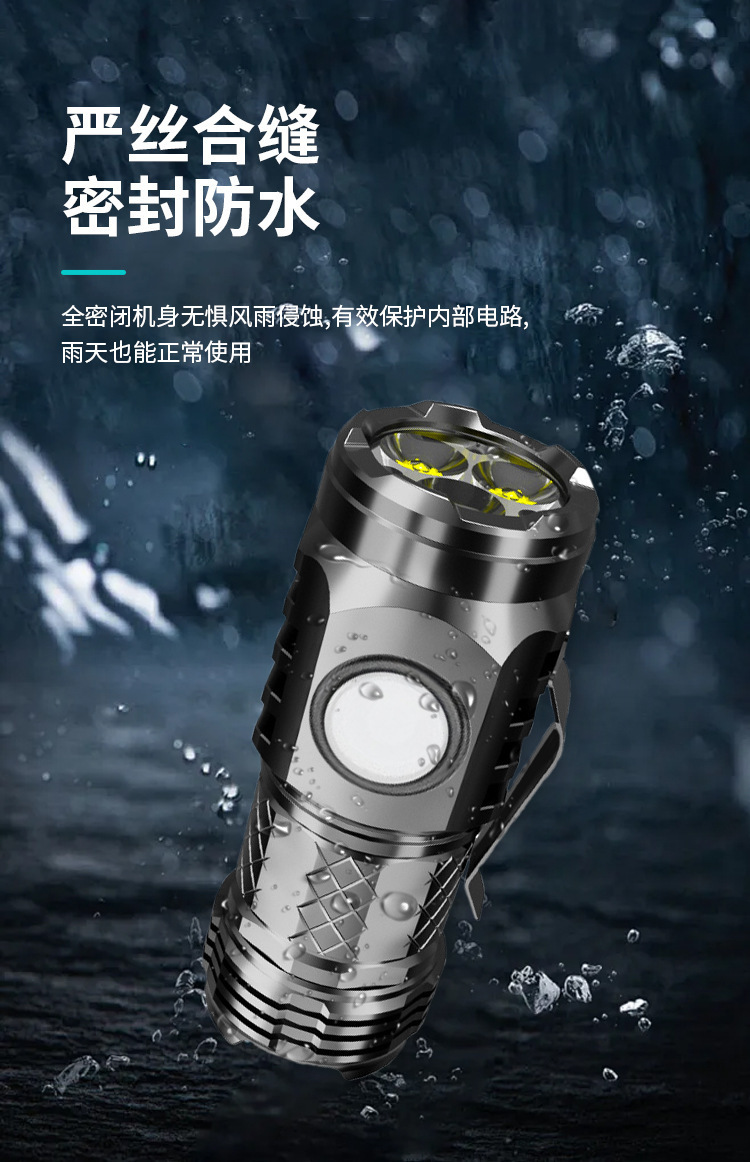 USB Rechargeable Mini Flashlight, Strong Light Flashlight, Multi-Functional Clip-On Light, Outdoor-Specific Flashlight, Factory Direct Sales