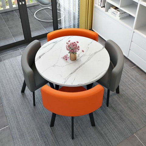 简约现代餐桌小户型家用餐桌椅桌椅洽谈组合客厅圆桌完全收纳餐椅|undefined