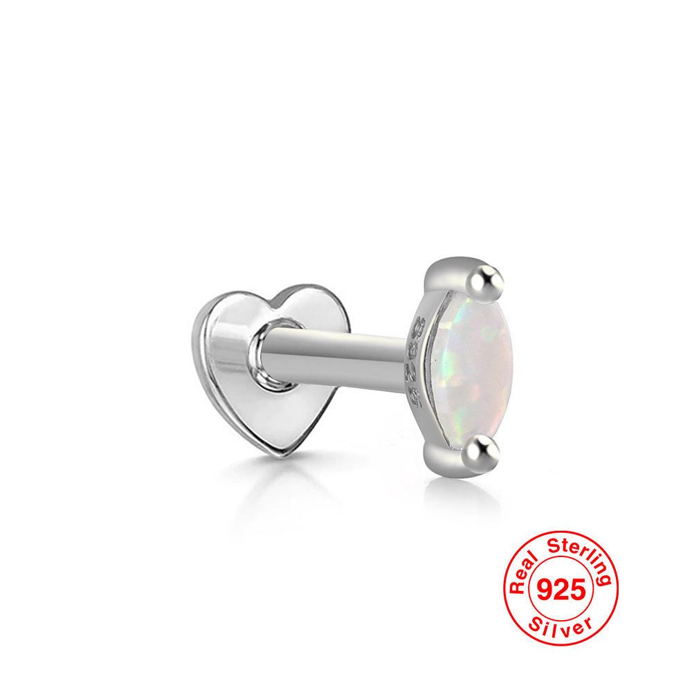 S925 plata esterlina ópalo diamante incrustado en forma de corazón hilo piercing oído hueso Stud Europea y Americana Venta caliente de alta calidad pendientes