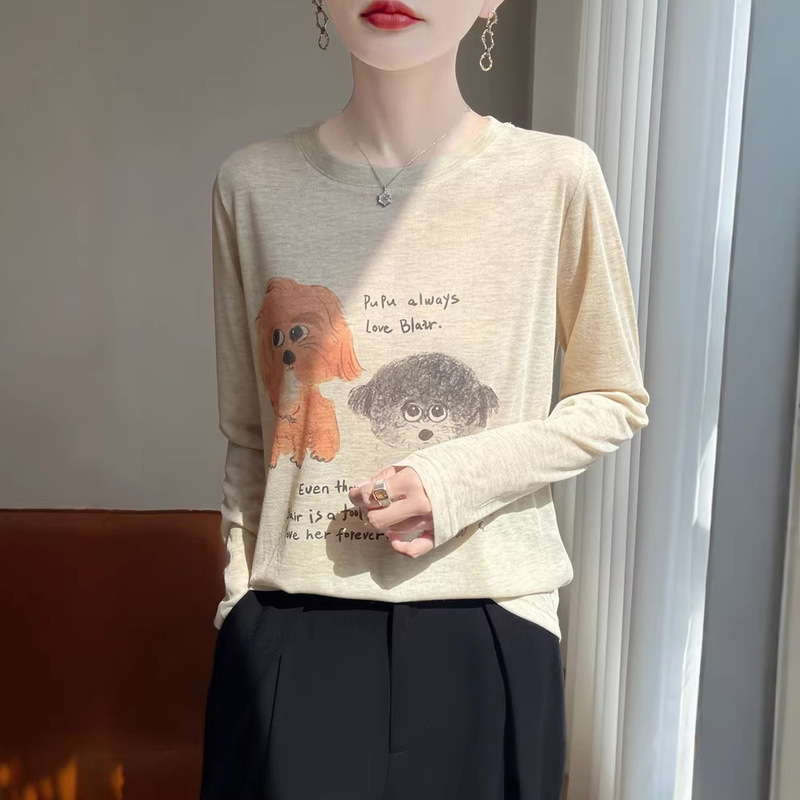 Lyocell Tencel Knitted Long-Sleeved T-Shirt for Women, Round Neck, Spring and Summer Thin Inner Layer, Loose Large Size Slimming Top Lyocell Tencel Knitted Long-Sleeved T-Shirt for Women, Round Neck, Spring and Summer Thin Inner Layer, Loose Large Size Slimming Top