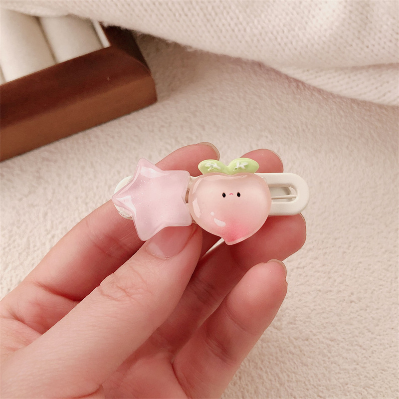 Hermoso rosa mel melocotón de fresa estrella clips de cabello de la frente de la niña cejas clips laterales dulces clips de cabello tocado