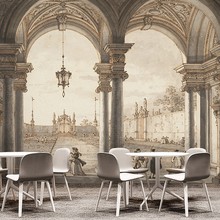 欧式宫殿复古建筑城堡客厅背景墙纸餐厅酒店走廊立体空间延伸壁纸