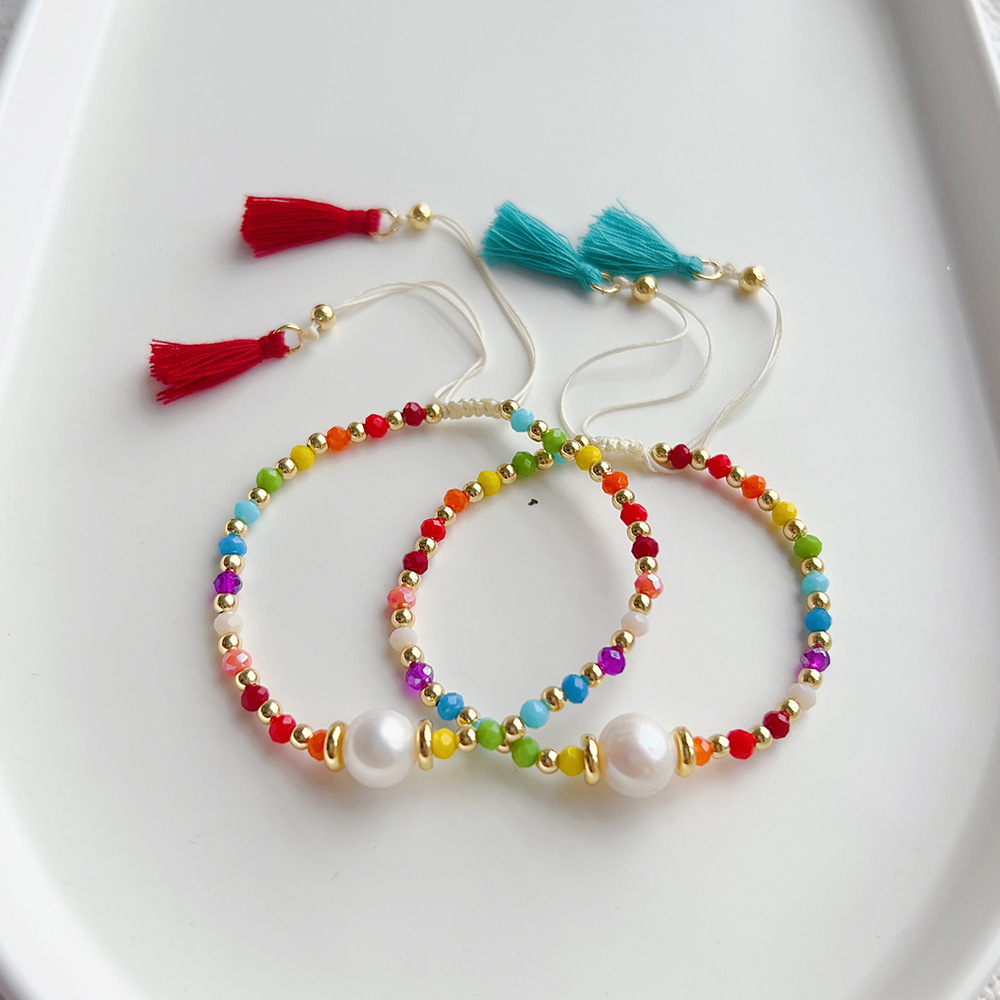 Bracelets Classification Daily Occasion Retro Geometric Tassel Beaded Pearl Copper Bracelets In Bulk