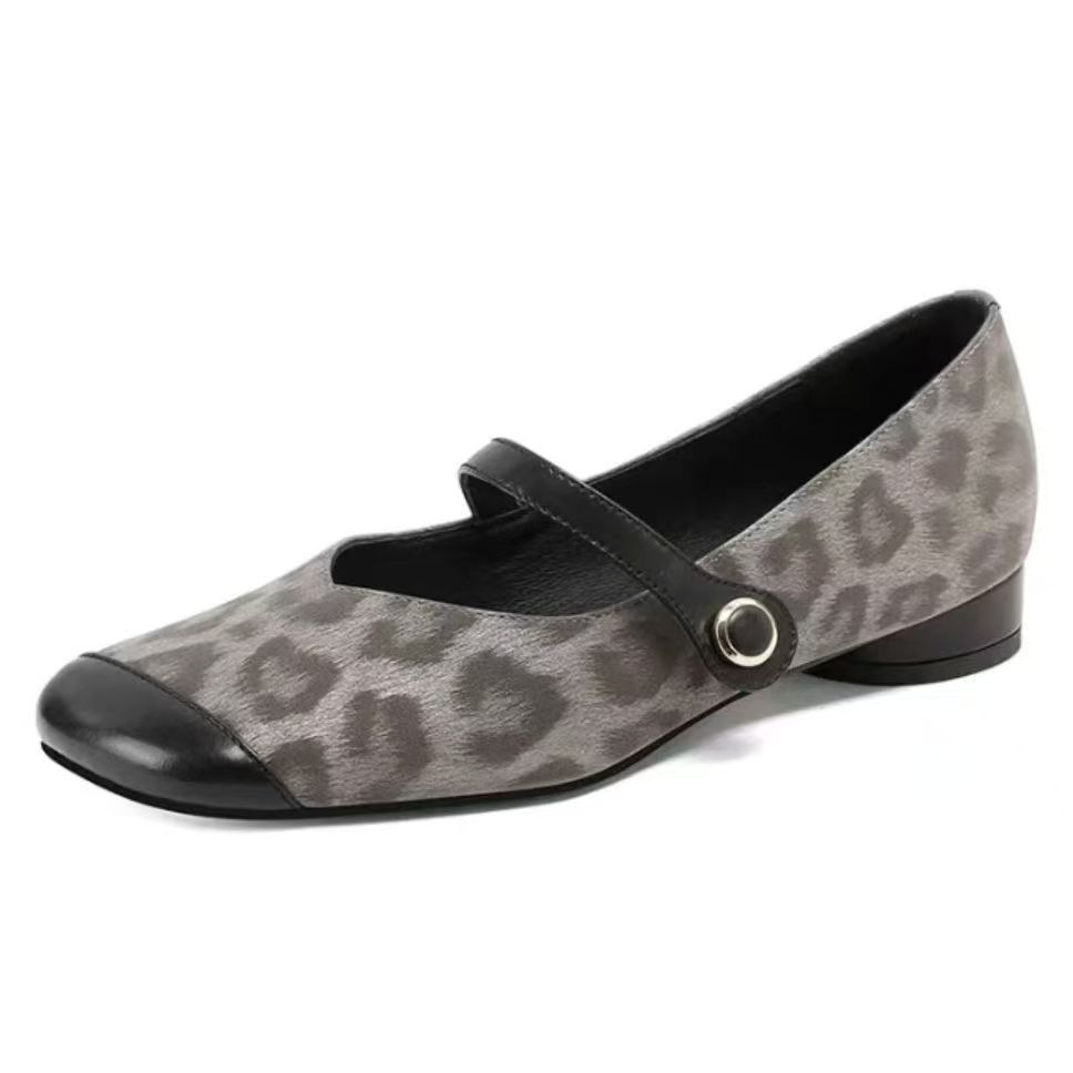 2026 nueva moda retrógrado leopardo cuadrado zapatos de tacones bajos antideslizantes ligeros y poco profundos respirables zapatos de mujer Mary Jane